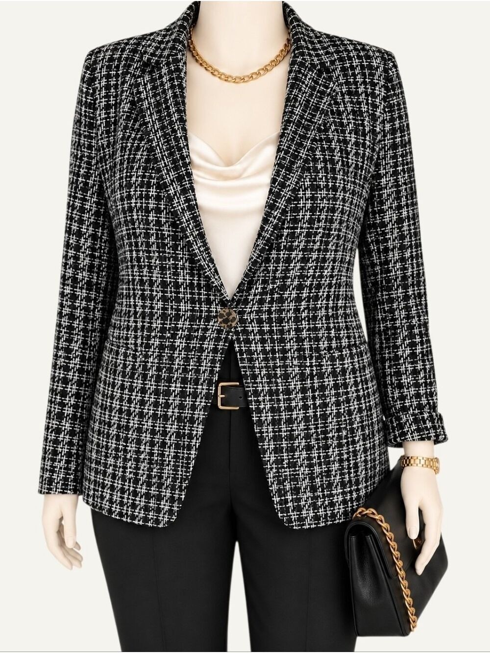 Quiet Luxury Tweed Lurex One Button Blazer Jacket 2X Office Chic NWT - Picture 2 of 9